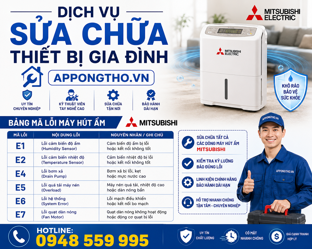 Dịch vụ sửa lỗi máy hút ẩm Mitsubishi uy tín