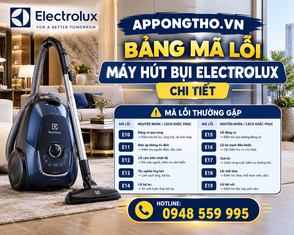 9. Máy hút bụi Electrolux báo lỗi E:13 – Kẹt chổi lăn
