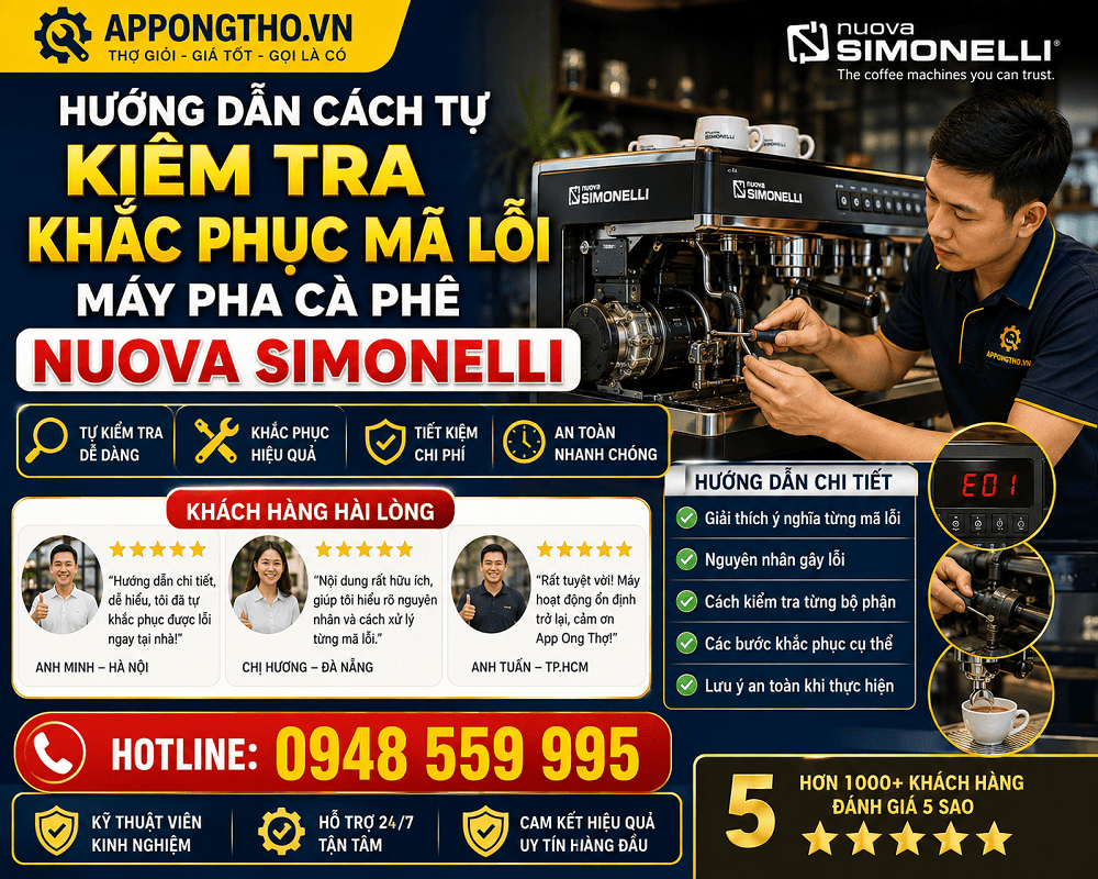 Bảng mã lỗi máy pha cà phê Nuova Simonelli chi tiết