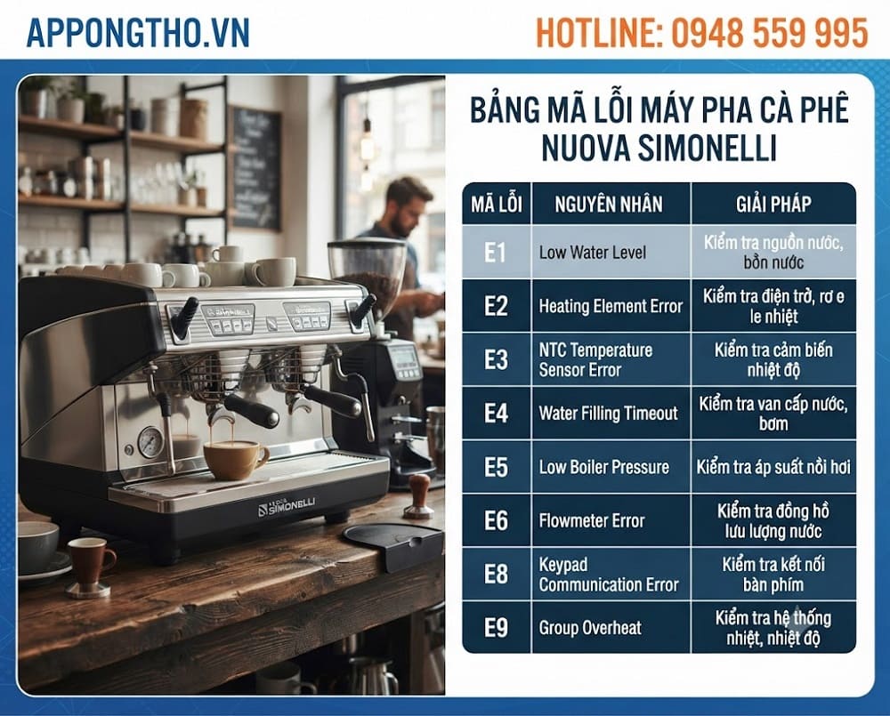 Cách khắc phục từng lỗi trên máy pha cà phê Nuova Simonelli