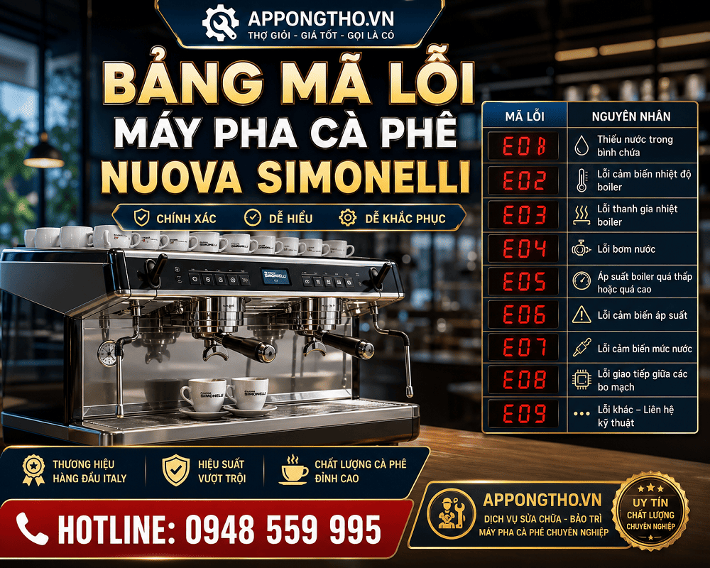 1. Máy pha Coffee Nuova Simonelli báo E01: Lỗi cấp nước