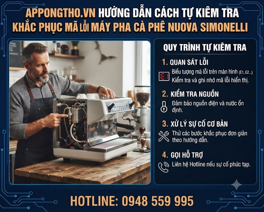 9. Máy pha Coffee Nuova Simonelli báo E09: Lỗi van điện từ