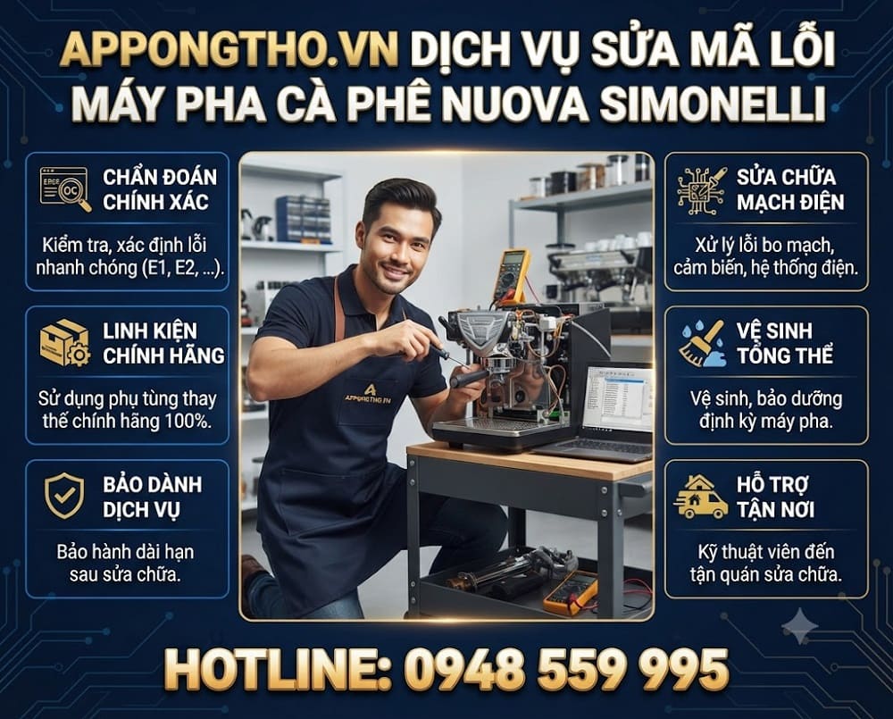 5. Máy pha Coffee Nuova Simonelli báo E05: Lỗi áp suất
