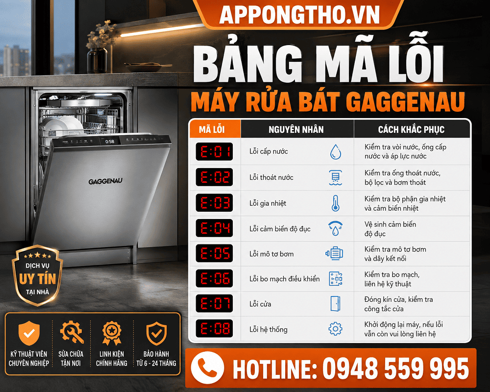 Cách khác phục từng mã lỗi máy rửa bát Gaggenau