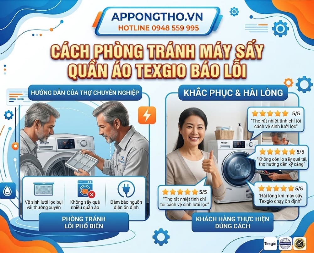 1. Máy sấy quần áo Texgio báo lỗi E1, E11 – Lỗi cảm biến nhiệt (NTC)