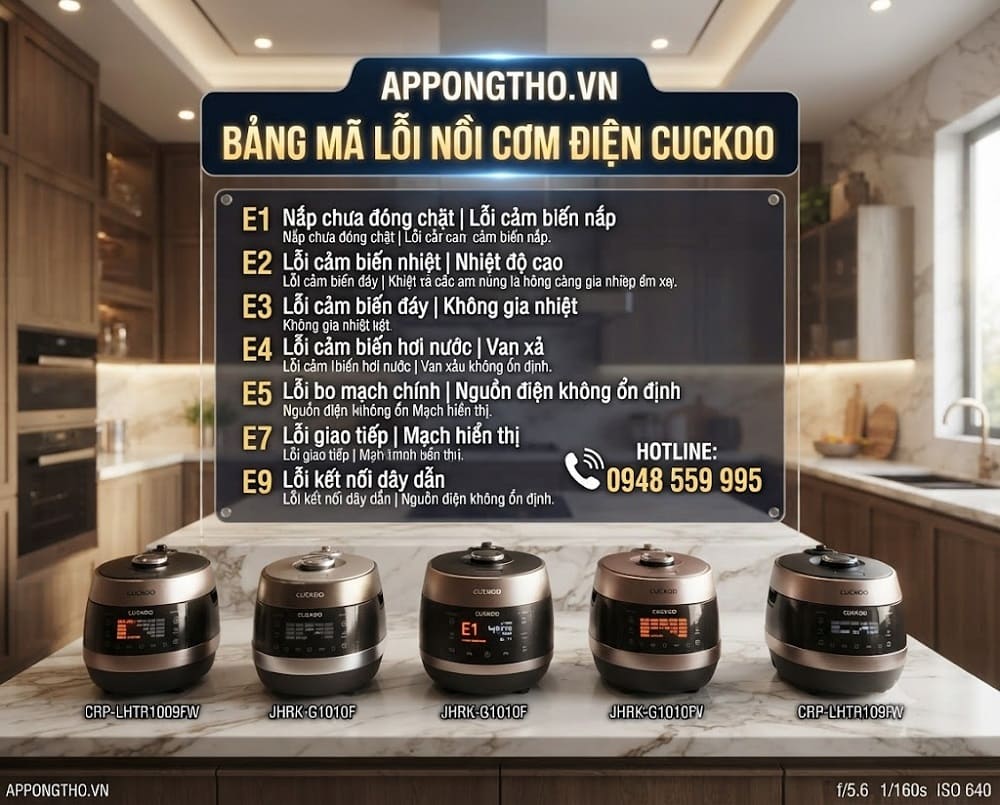 6. Nồi cơm điện Cuckoo báo E-2 / E.P – Lỗi cảm biến môi trường