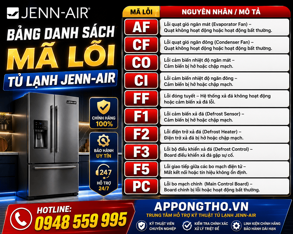 18. Tủ lạnh Jenn-Air báo CL – Đóng tuyết dàn lạnh