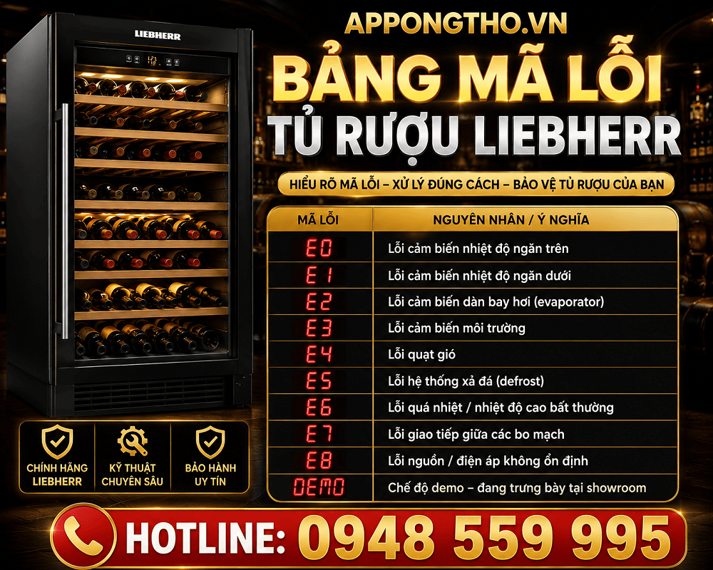 Bảng mã lỗi tủ rượu Liebherr đầy đủ