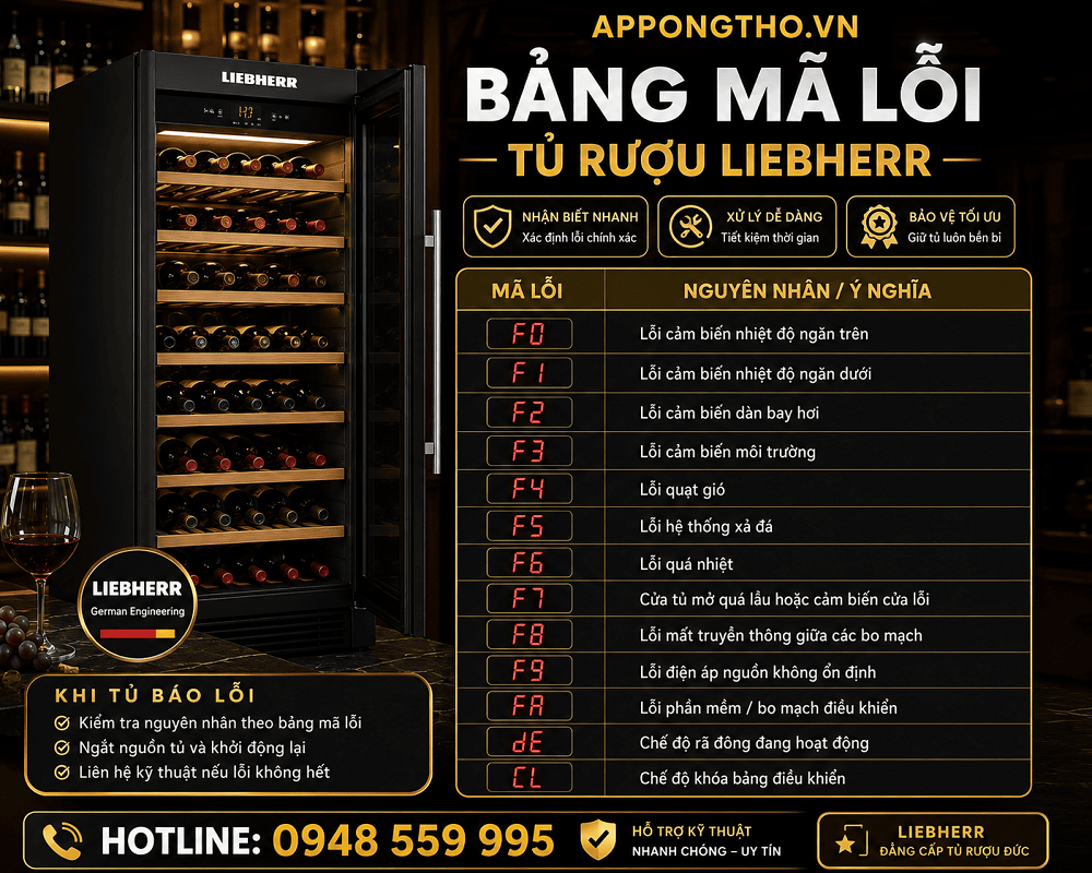 7. Tủ rượu Liebherr báo lỗi F6: Nguồn