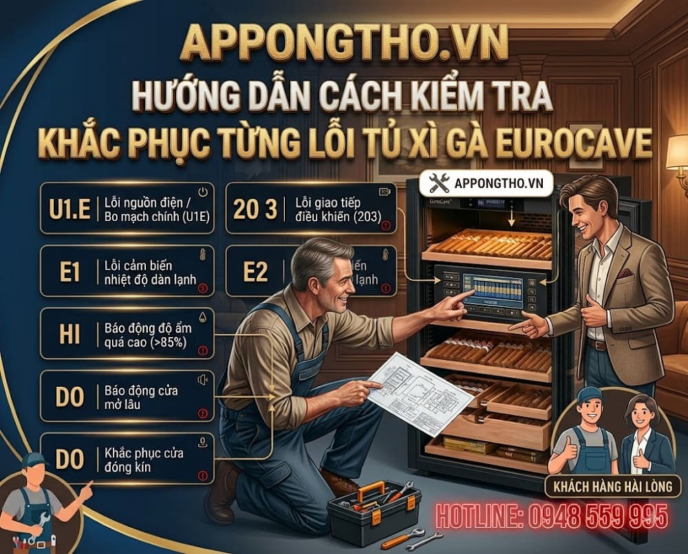 1. Tủ xì gà EuroCave báo lỗi High Temp — Nhiệt độ cao
