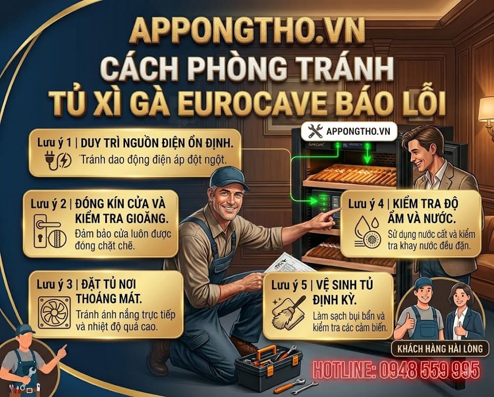 6. Tủ xì gà EuroCave báo lỗi 💧 Humidity — Độ ẩm