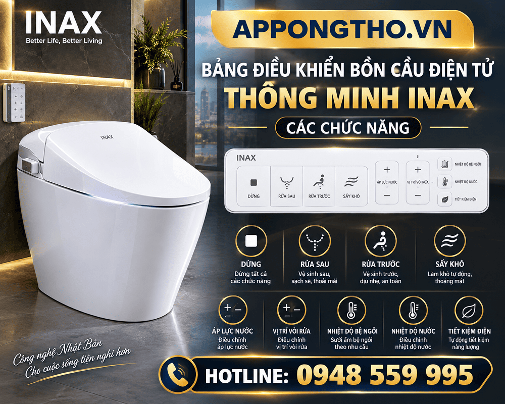 6. Cài đặt NOZZLE POSITION ◀ / ▶ – Chỉnh vị trí vòi bồn cầu INAX