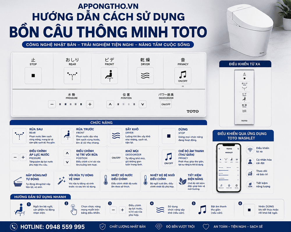 Cách sử dụng các chức năng trên bồn cầu TOTO