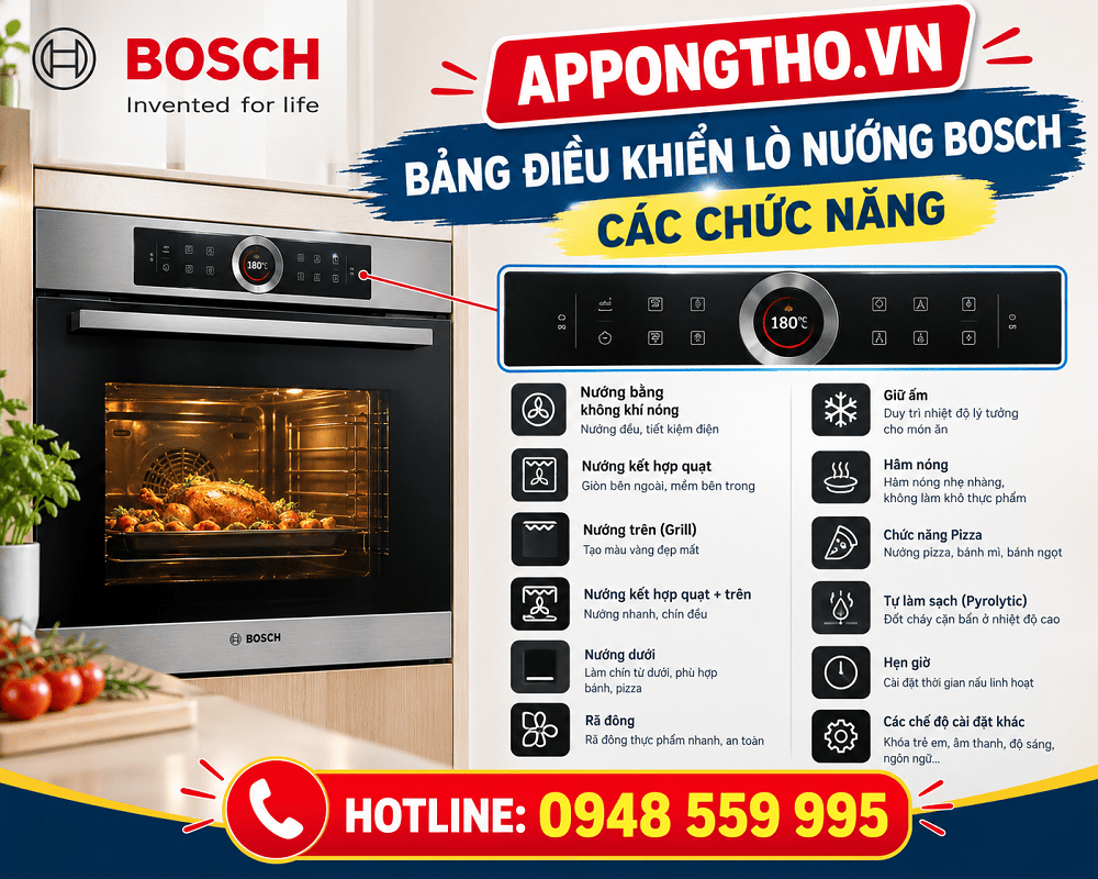 Bảng điều khiển lò nướng Bosch đầy đủ