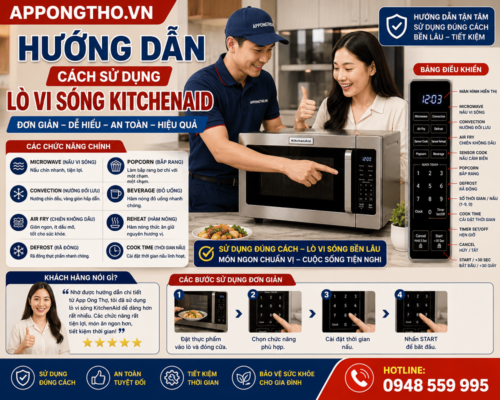 4. Cách nấu (TIME COOK, ⏱) trên lò vi sóng KitchenAid