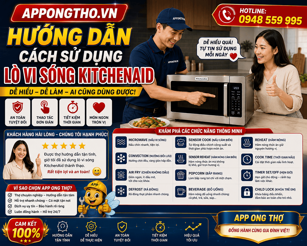 16. Điều chỉnh đối lưu (CONVECTION, 🌀) trên lò vi sóng KitchenAid