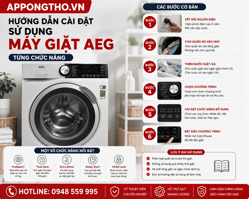 17. Cài đặt khóa trẻ em (Child Lock) trên máy giặt AEG