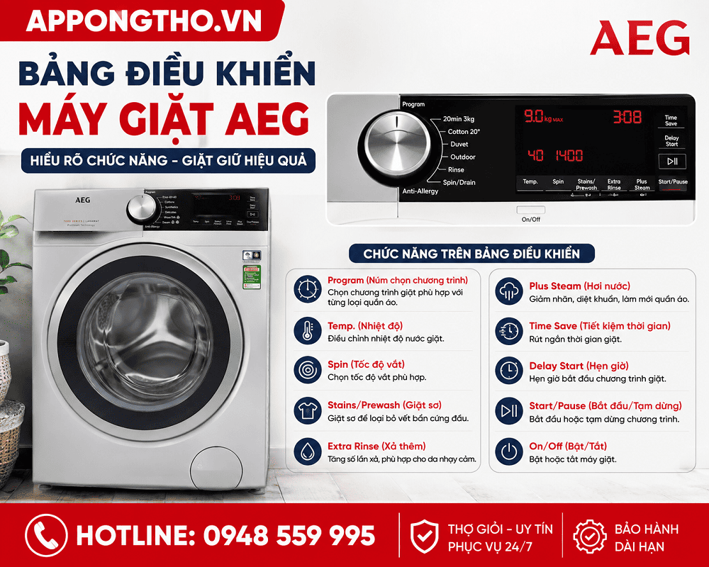 22. Cài đặt giữ nước sau xả (Rinse Hold) trên máy giặt AEG