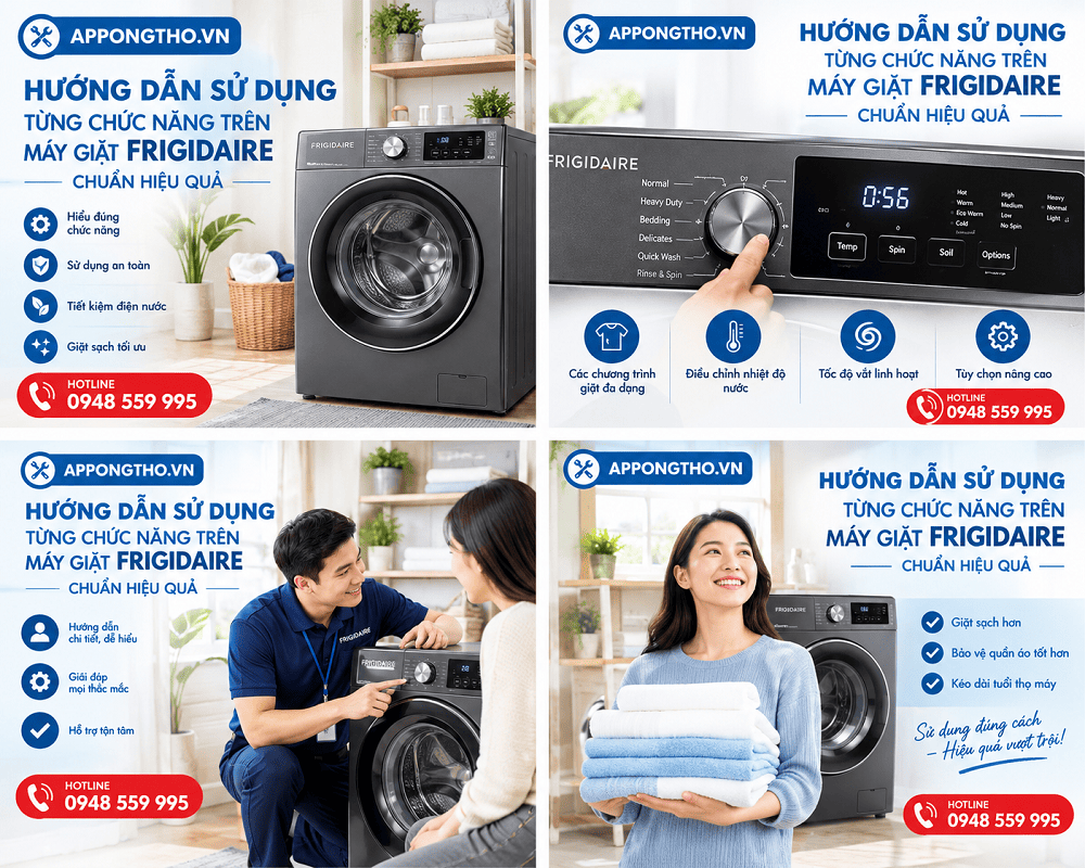 Hướng dẫn điều chỉnh sử dụng máy giặt Frigidaire chi tiết