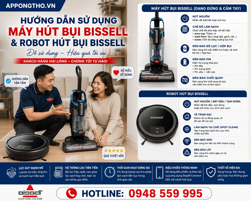 12. Cài đặt Báo nước bẩn – Tank máy hút bụi Bissell