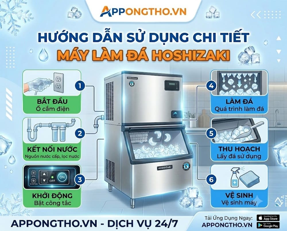 2. Cài đặt ON/OFF – Khởi động hoặc dừng máy máy làm đá Hoshizaki