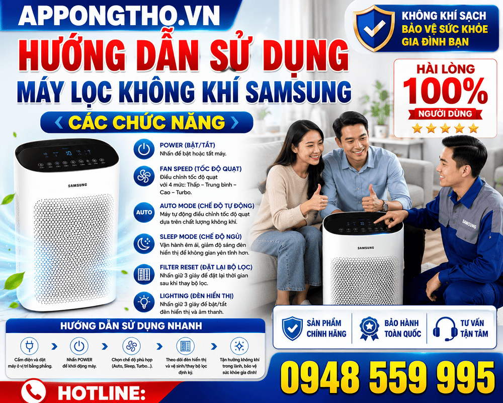 Cách cài đặt sử dụng máy lọc không khí Samsung chi tiết