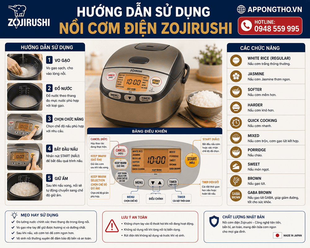 Bảng điều khiển nồi cơm điện Zojirushi chi tiết
