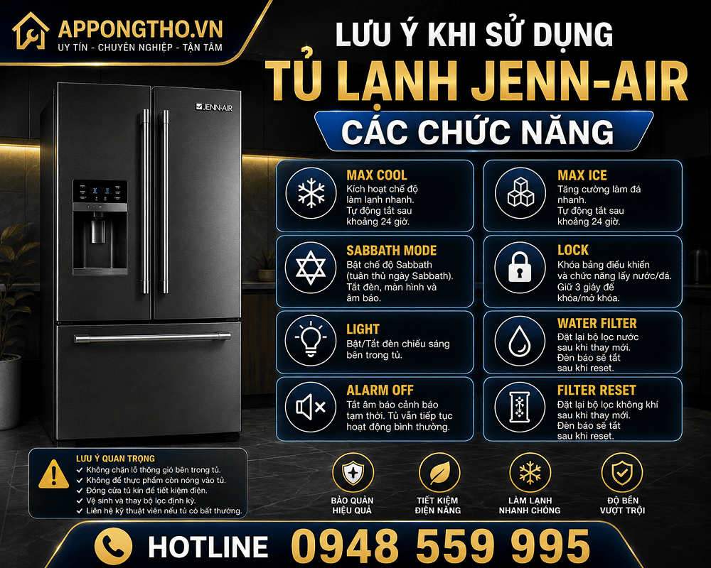 2. Chỉnh ngăn đông (Freezer) trên tủ lạnh Jenn-Air