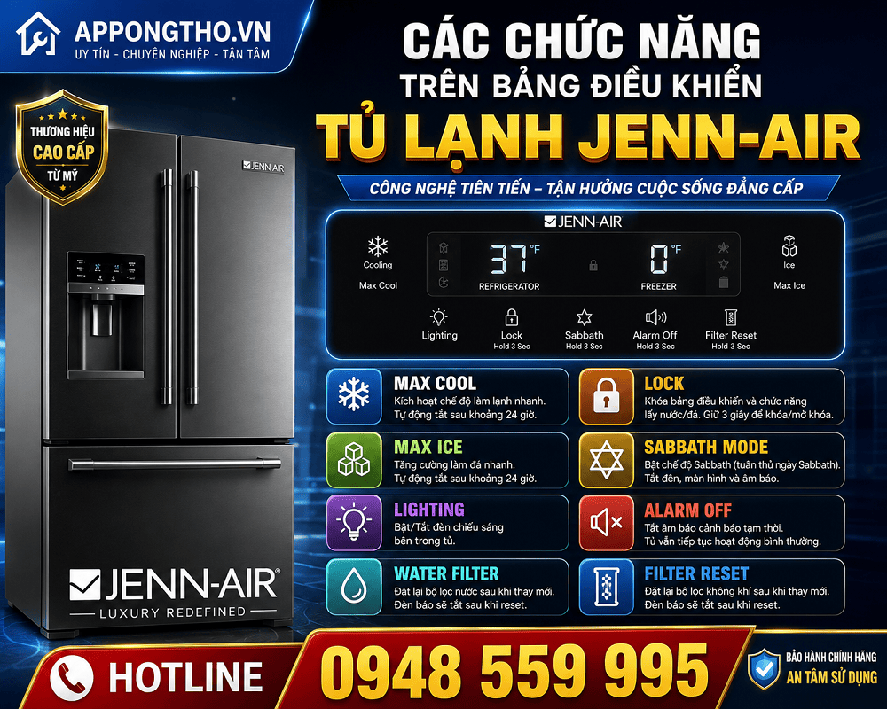 30. Cài đặt báo mất điện (Power Outage) trên tủ lạnh Jenn-Air