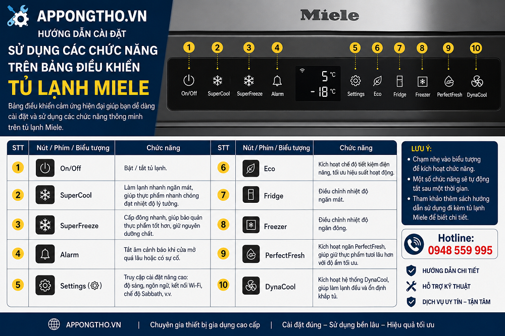 Bảng điều khiển tủ lạnh Miele Inverter, Side by side