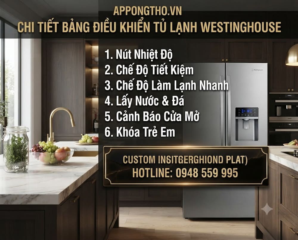 16. Cách Lấy nước: WATER / DISPENSER trên tủ lạnh Westinghouse