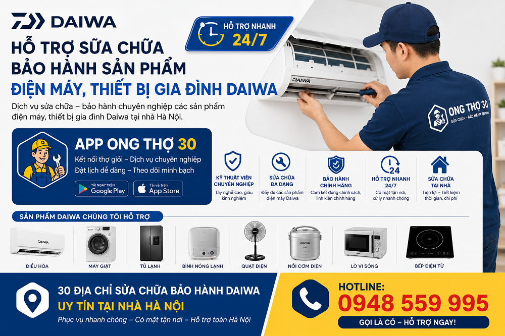 Trung Tâm Sửa Chữa Bảo Hành Daiwa Uy Tín Tại Nhà Hà Nội 24/7