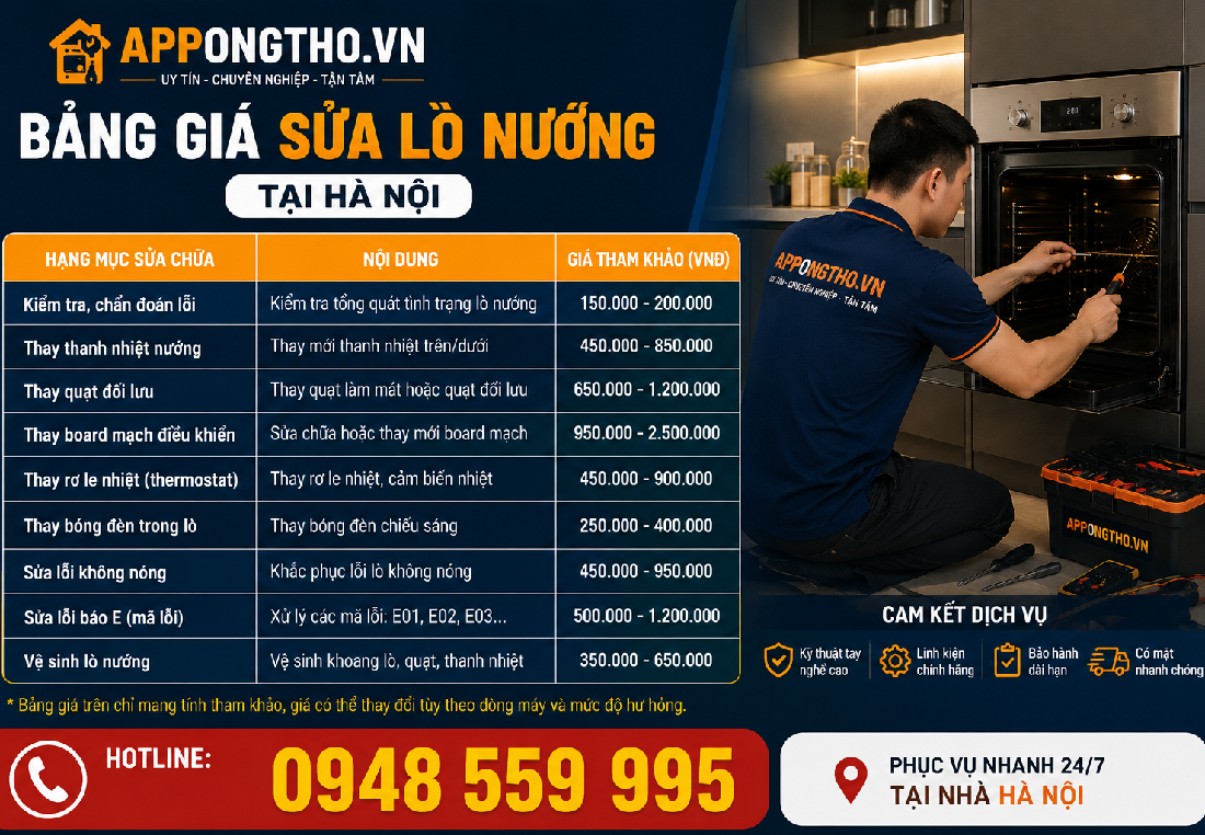 30 Trung tâm sửa lò nướng tại nhà Hà Nội 24/7 uy tín