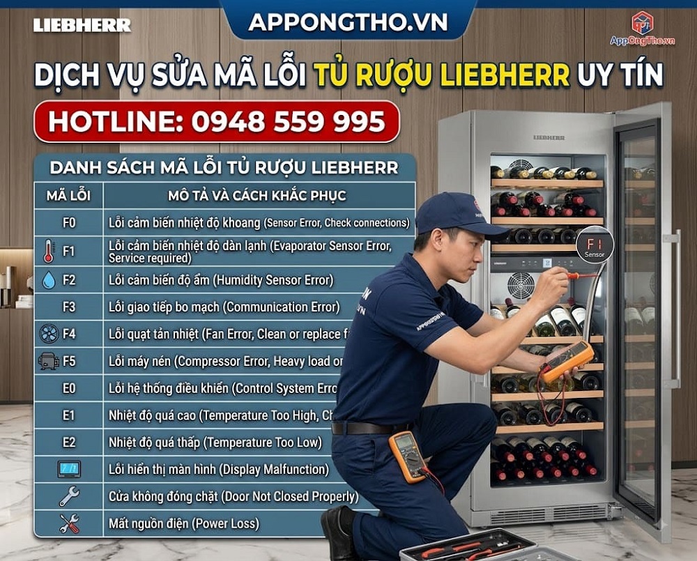 13. Tủ rượu Liebherr báo lỗi Door: Cửa mở