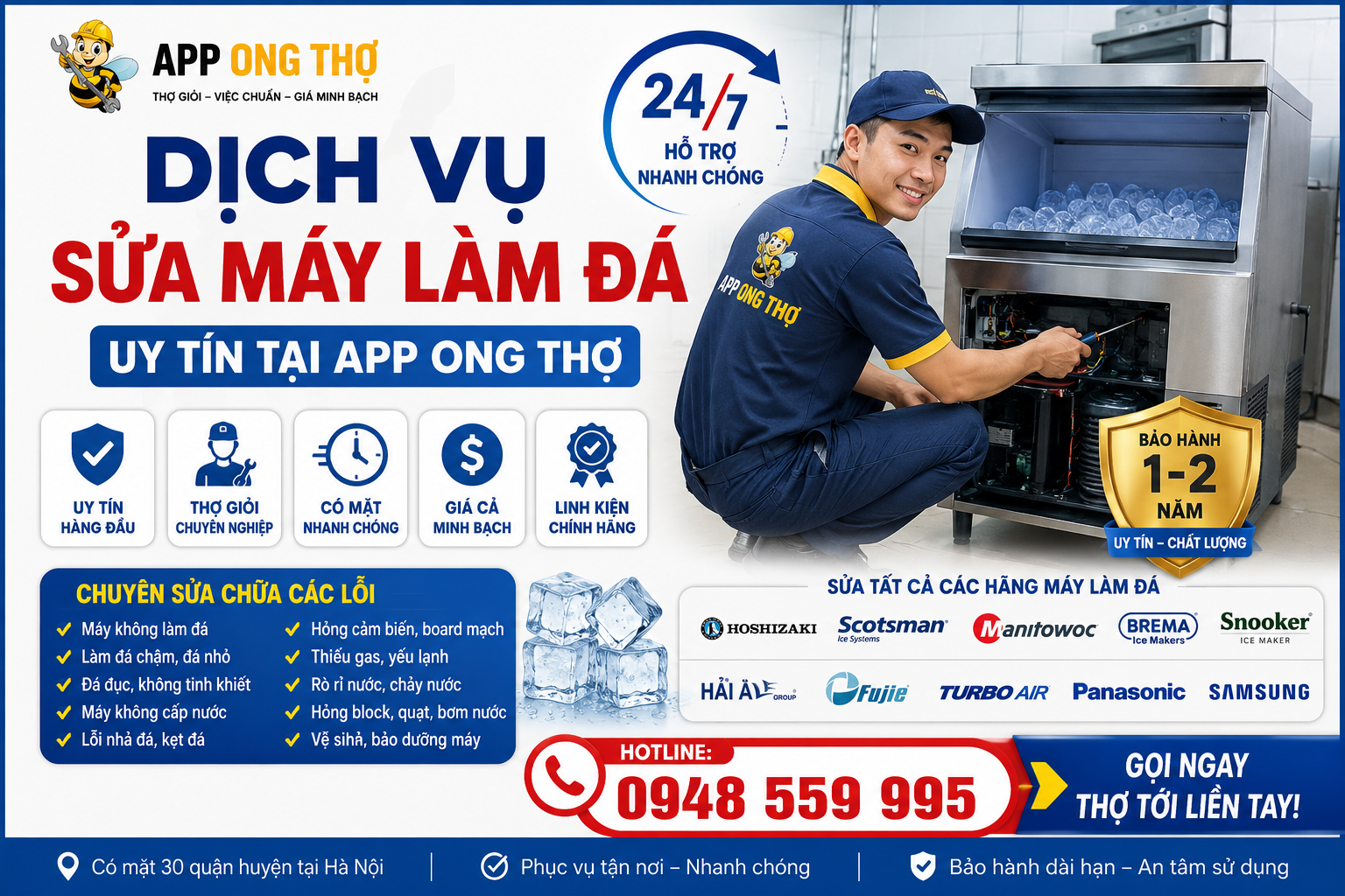 30 Địa chỉ sửa máy làm đá tại nhà Hà Nội uy tín