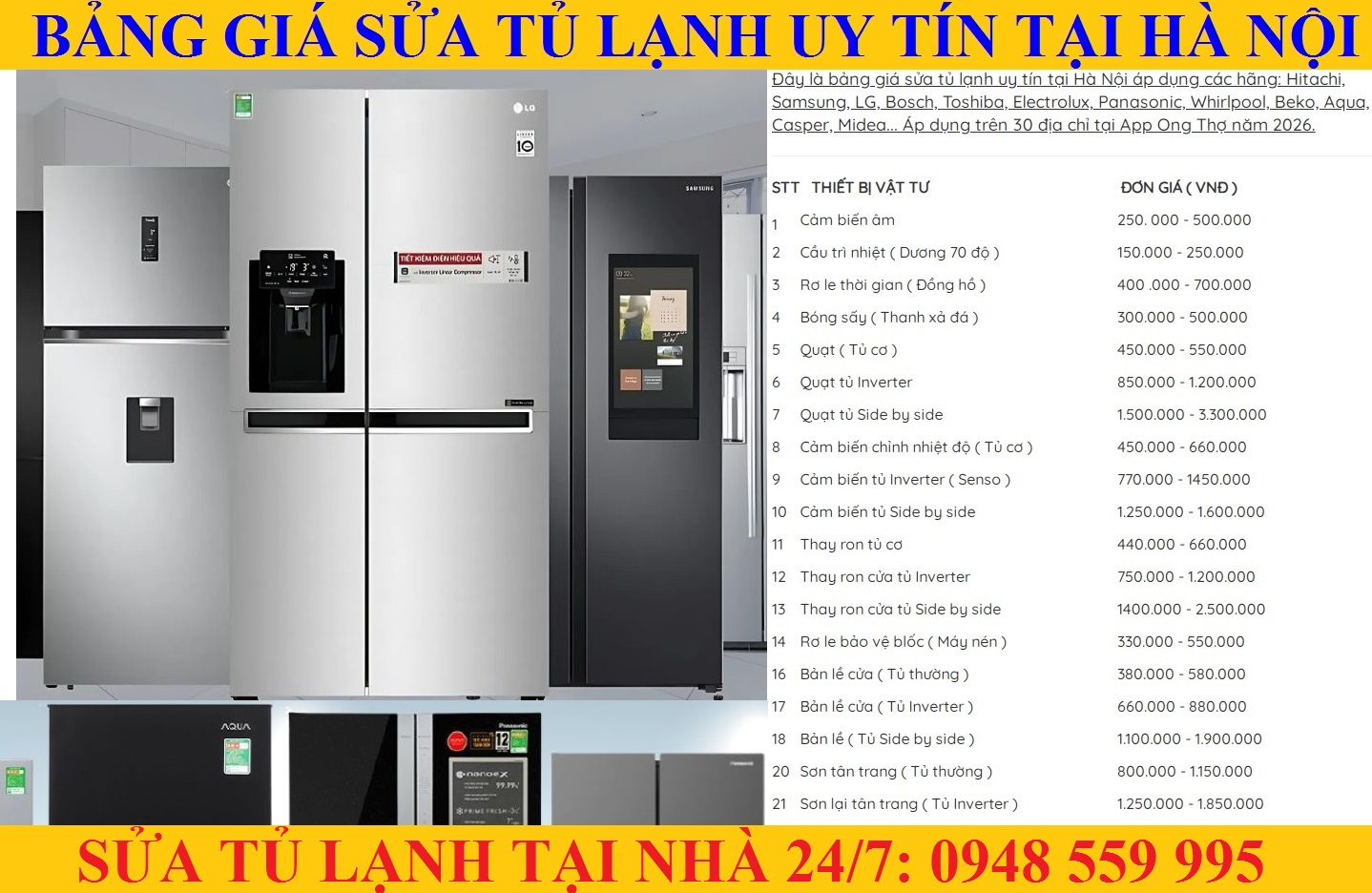 30 Địa Chỉ Sửa Tủ Lạnh Uy Tín Tại Nhà Hà Nội [ Bảng Giá 2026 ]