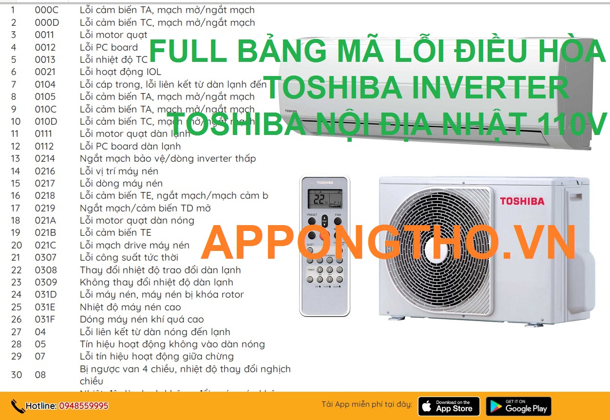 Tốp 125+ Mã Lỗi Điều Hòa Toshiba Inverter - Nội Địa Nhật 110V