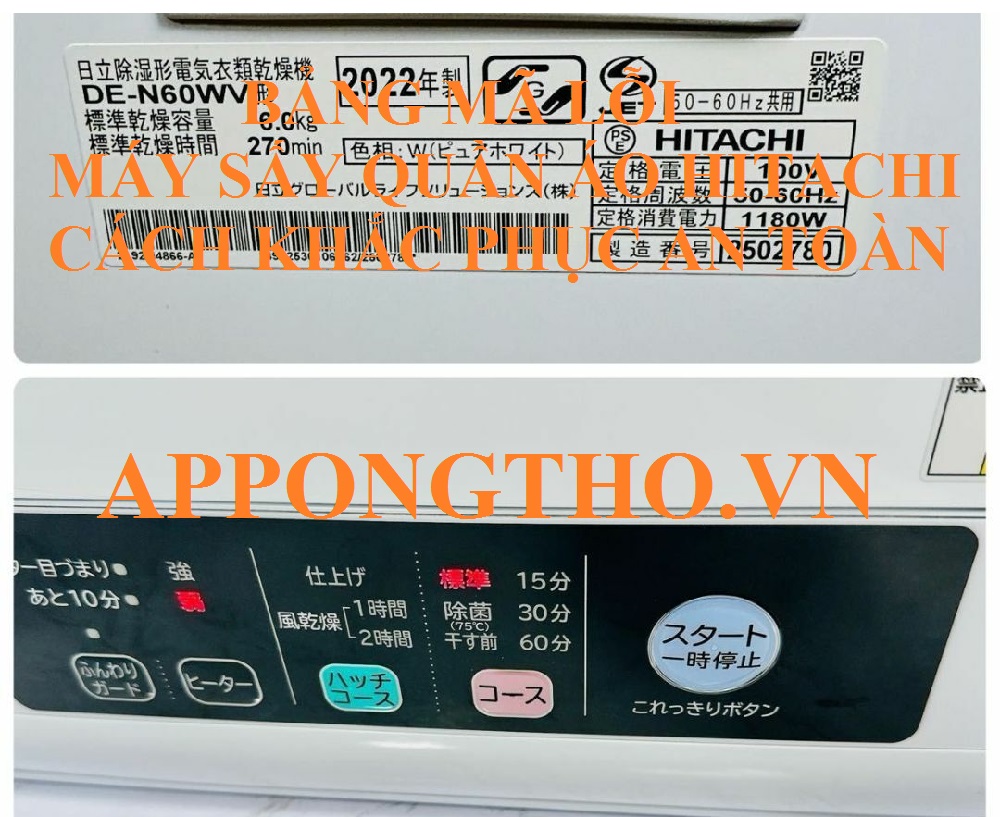 Bảng mã lỗi máy sấy quần áo Hitachi